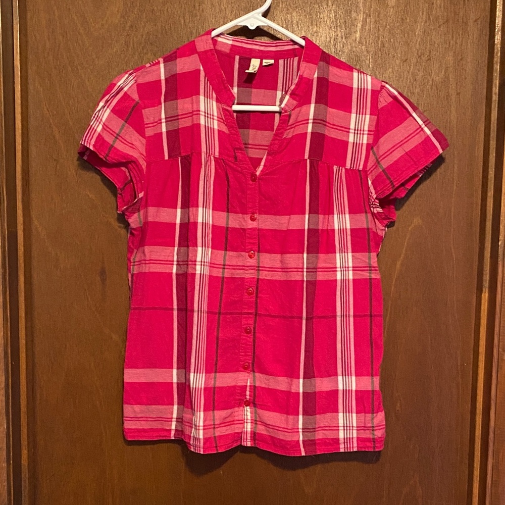 St. John's Bay Pink Plaid Button Down Shirt